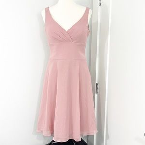 Azazie Dusty Rose Pink Midi V-Neck A-Line Dress